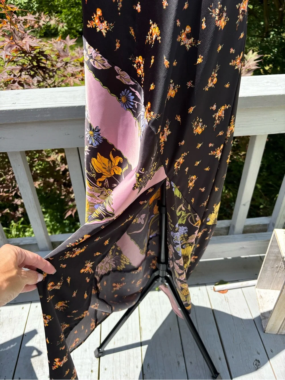 Urban Outfitters Black Floral Slip Dress with Pink Diagonal Panel